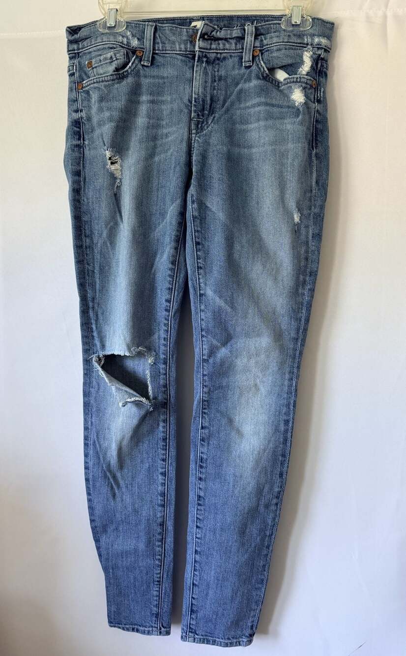 7 For All Mankind The Skinny Distressed Jeans Size 28 Thrashed Stater